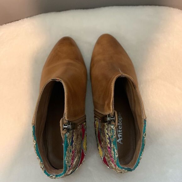 Antelope Taupe Geometric Cali Leather Ankle Boot Western Bootie EU 36 US 6 - Picture 6 of 7